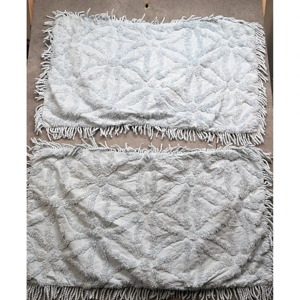 King Chenille Pillow Shams Light Blue Fringe 20x36 Set of 2
